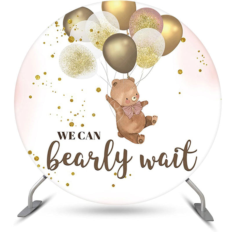 Lofaris Brown Bear Balloon Pink Round Baby Shower Backdrop