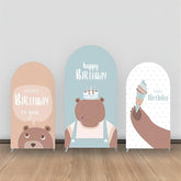 Lofaris Brown Bear Ice Cream Cake Dot Blue Arch Backdrop Kit