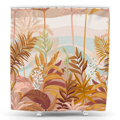 Lofaris Brown Beige Leaves Boho Shower Curtain For Bathroom