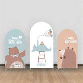Lofaris Brown Blue Bear Balloon Cakes Arch Backdrop Kit