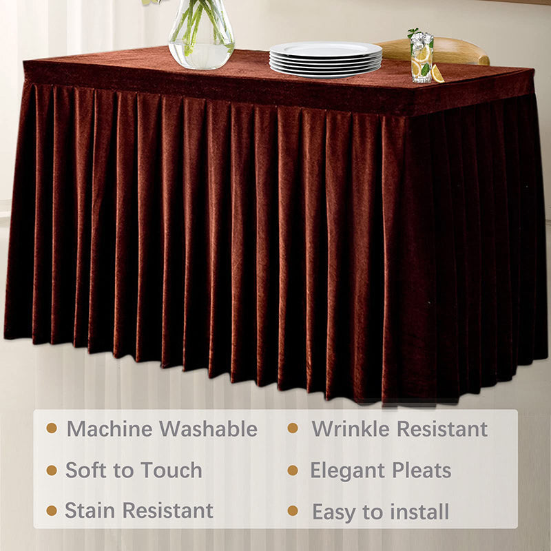 Lofaris Brown Fitted Velvet Rectangle Table Skirts Cover