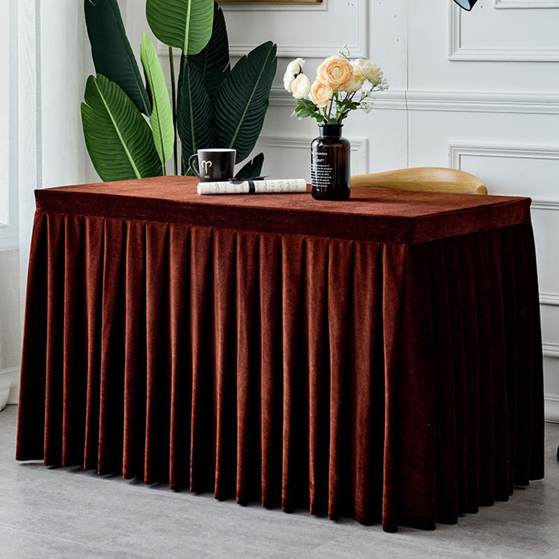 Lofaris Brown Fitted Velvet Rectangle Table Skirts Cover
