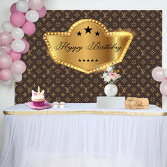Lofaris Brown Golden Repeat Brand Logo Birthday Backdrop