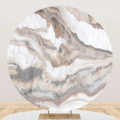 Lofaris Brown Marble Texture Simple Round Birthday Backdrop