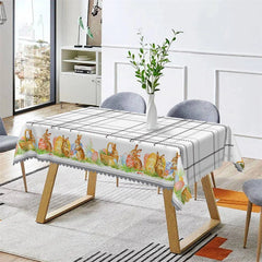 Lofaris Brown Rabits Eggs Black White Plaid Square Tablecloth
