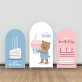 Lofaris Brown Smile Bear Cupcake Pink Blue Arch Backdrop Kit