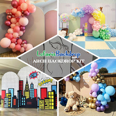 Lofaris Brown Smile Bear Cupcake Pink Blue Arch Backdrop Kit