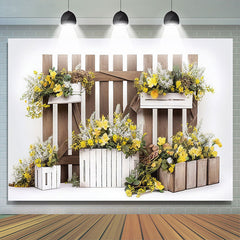 Lofaris Brown Stripes Yellow Floral Cake Smash Backdrop