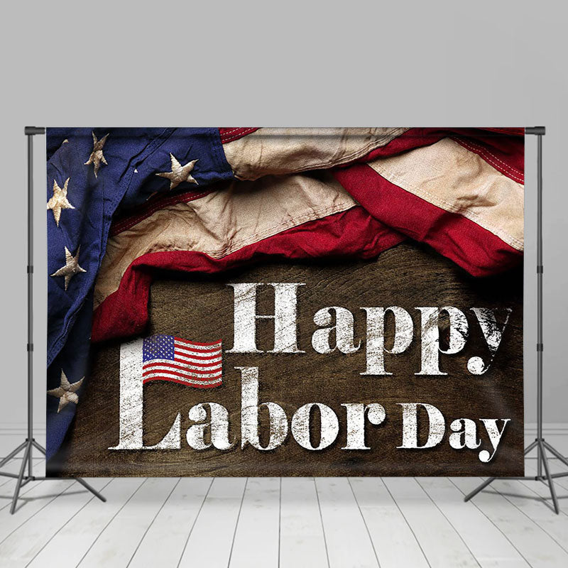Lofaris Brown Vintage American Flag Happy Labor Day Backdrop