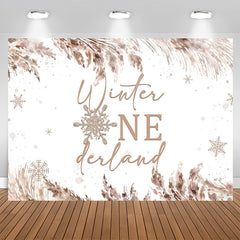 Lofaris Brown Watercolor Ink Snow Winter 1St Birthday Backdrop