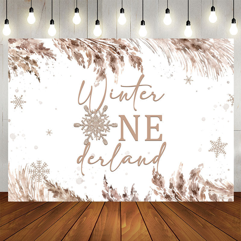 Lofaris Brown Watercolor Ink Snow Winter 1St Birthday Backdrop