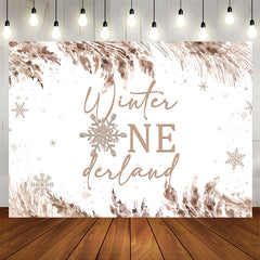 Lofaris Brown Watercolor Ink Snow Winter 1St Birthday Backdrop