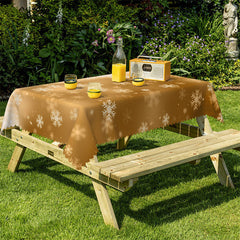 Lofaris Brown White Snowflake Christmas Party Tablecloth