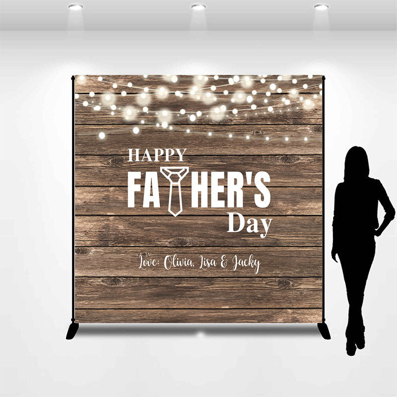 Lofaris Brown Wood Ball Lights Custom Fathers Day Backdrop