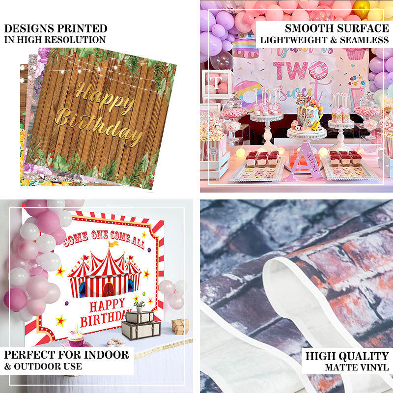 Lofaris Brown Wood Board Green Ink Leaves Birthday Backdrop