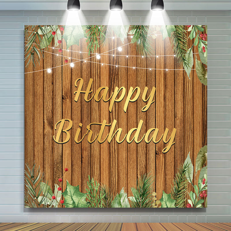 Lofaris Brown Wood Board Green Ink Leaves Birthday Backdrop