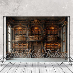 Lofaris Brown Wood Bookshelf Library Backdrop For Photograph