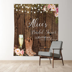 Lofaris Brown Wood Boots And Bubbly Bridal Shower Backdrop