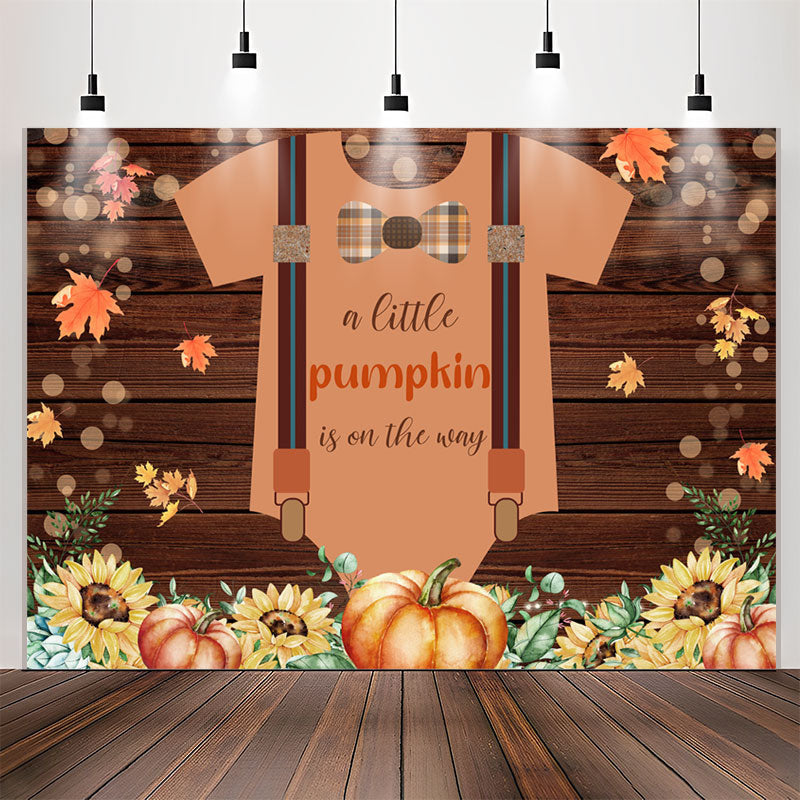Lofaris Brown Wood Pumpkin Floral Baby Shower Backdrop