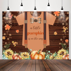 Lofaris Brown Wood Pumpkin Floral Baby Shower Backdrop