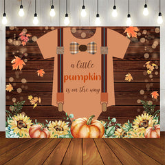 Lofaris Brown Wood Pumpkin Floral Baby Shower Backdrop