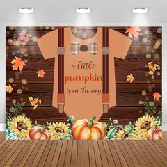 Lofaris Brown Wood Pumpkin Floral Baby Shower Backdrop