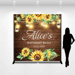 Lofaris Brown Wood Sunflower Custom Birthday Bash Backdrop