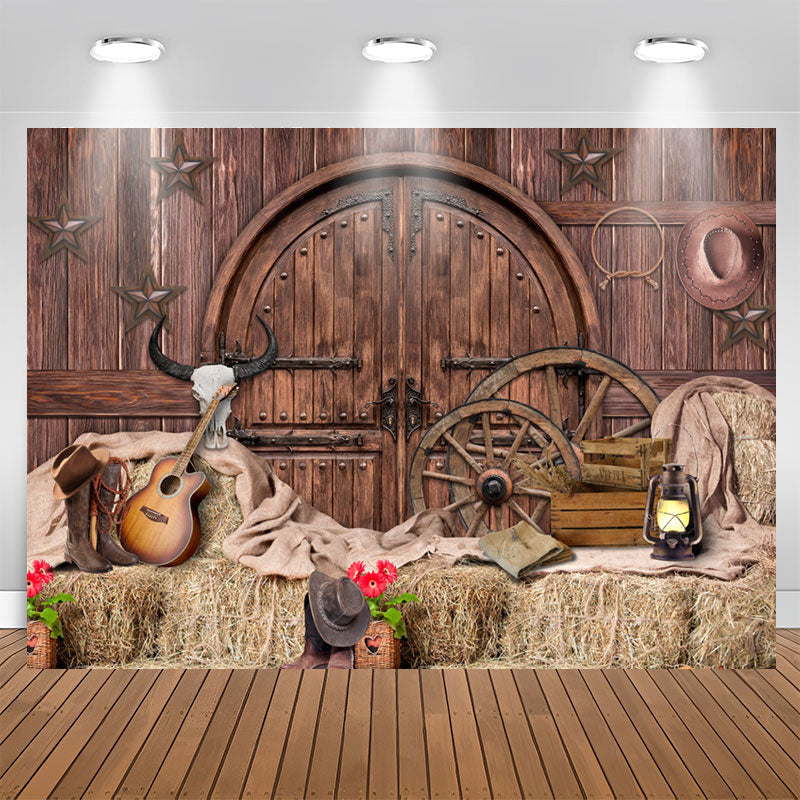 Lofaris Brown Wooden And Western Cowboy Birthday Party Backdrop