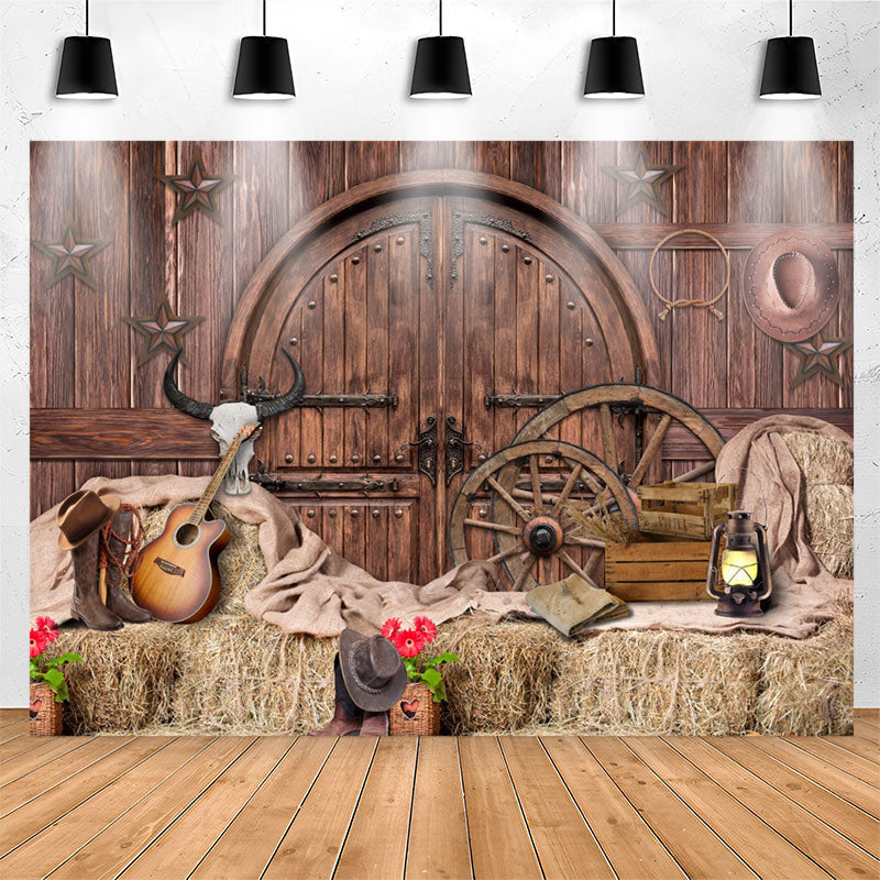 Lofaris Brown Wooden And Western Cowboy Birthday Party Backdrop