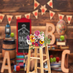 Lofaris Brown Wooden Wall Back To School Cake Smash Backdrop