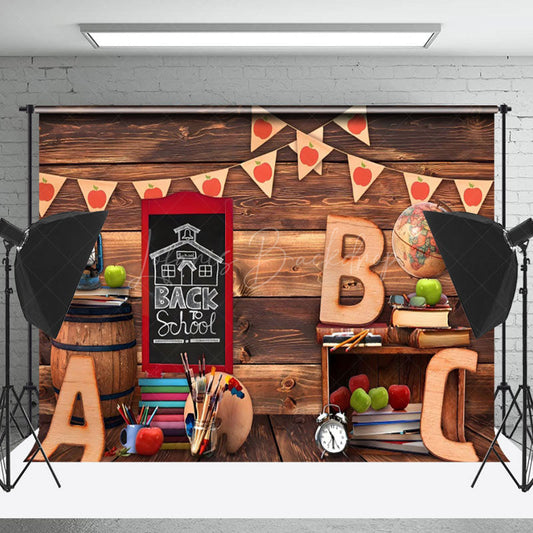 Lofaris Brown Wooden Wall Back To School Cake Smash Backdrop