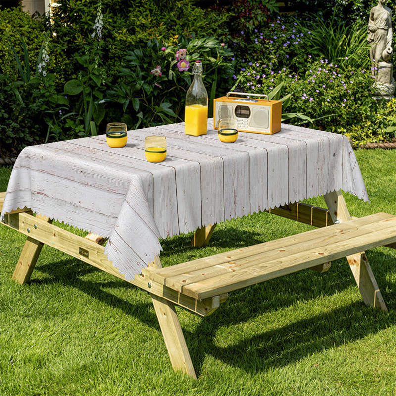 Lofaris Bucolic White Wood Decorative Rectangle Tablecloth
