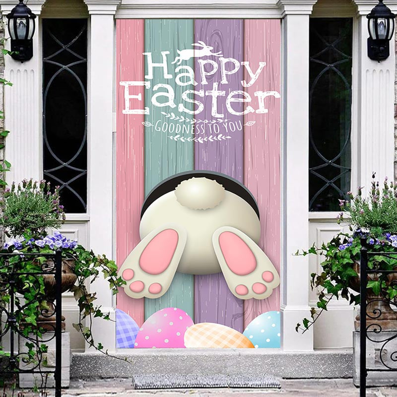 Lofaris Bunny Butt Colorful Wood Board Egg Easter Door Cover