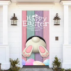 Lofaris Bunny Butt Colorful Wood Board Egg Easter Door Cover