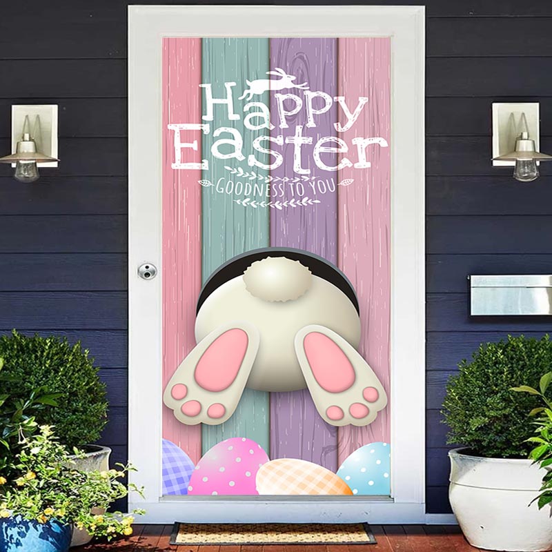 Lofaris Bunny Butt Colorful Wood Board Egg Easter Door Cover