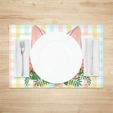 Lofaris Bunny Ear Plaid Red Floral Leaves Set Of 4 Placemats