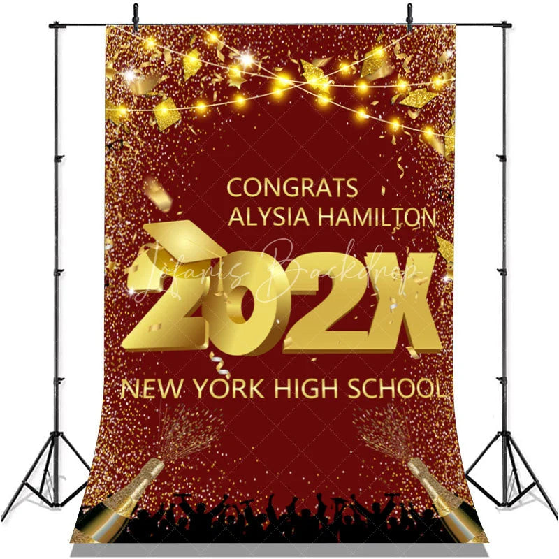 Lofaris Burgundy Gold Ribbon Champagne Backdrop For Grads