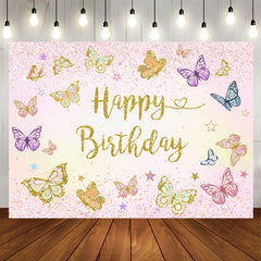 Lofaris Butterflies Glitter Pink Happy Birthday Backdrop