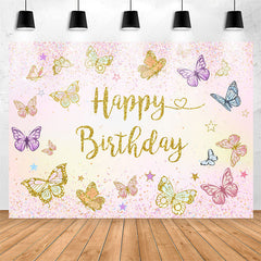 Lofaris Butterflies Glitter Pink Happy Birthday Backdrop