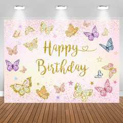Lofaris Butterflies Glitter Pink Happy Birthday Backdrop