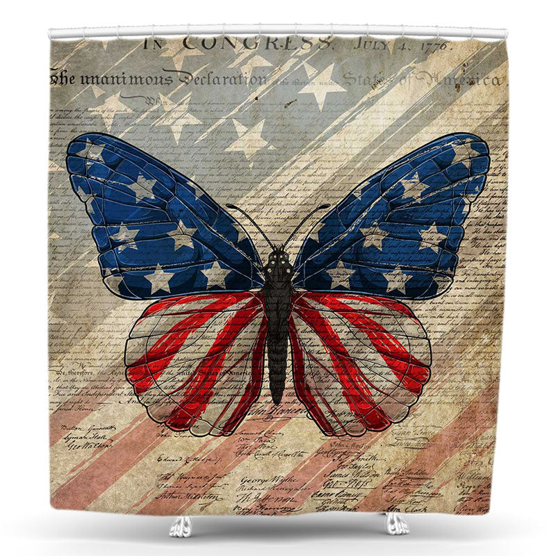 Lofaris Butterfly American Flag Newspaper Shower Curtain