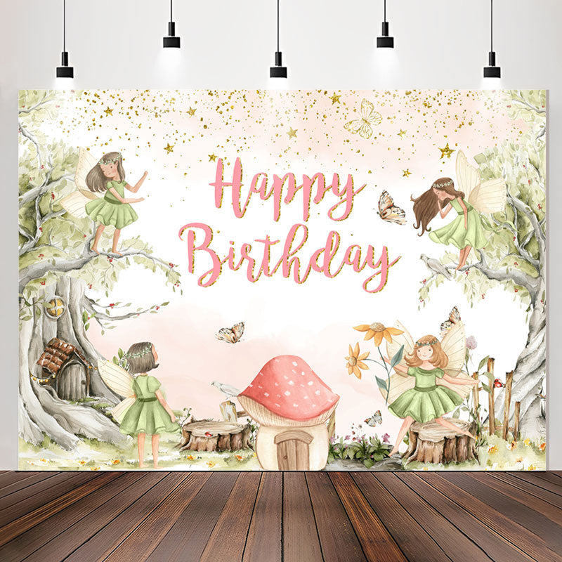 Lofaris Butterfly Fairy Floral Girls Happy Birthday Backdrop