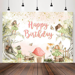 Lofaris Butterfly Fairy Floral Girls Happy Birthday Backdrop