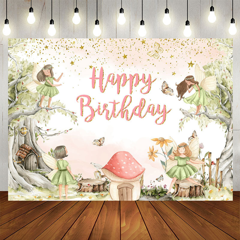 Lofaris Butterfly Fairy Floral Girls Happy Birthday Backdrop