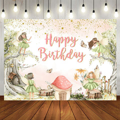 Lofaris Butterfly Fairy Floral Girls Happy Birthday Backdrop