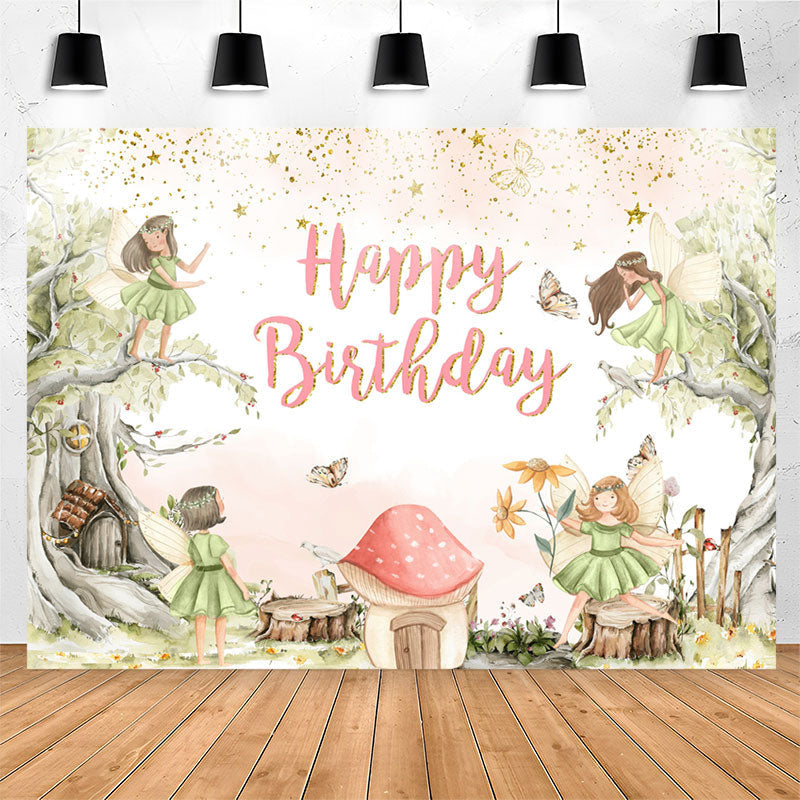 Lofaris Butterfly Fairy Floral Girls Happy Birthday Backdrop