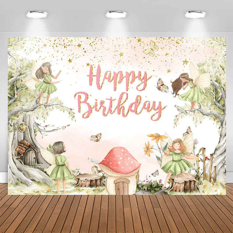 Lofaris Butterfly Fairy Floral Girls Happy Birthday Backdrop