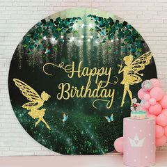 Lofaris Butterfly Fairy Gold Green Birthday Round Backdrop