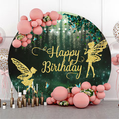 Lofaris Butterfly Fairy Gold Green Birthday Round Backdrop