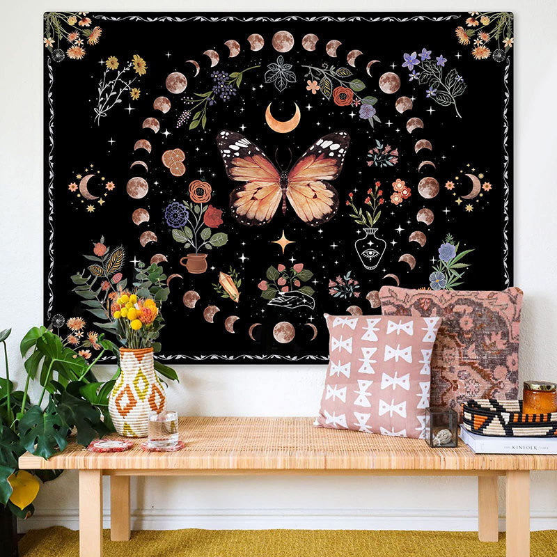 Lofaris Butterfly Floral Star Moon Night Sky Wall Tapestry